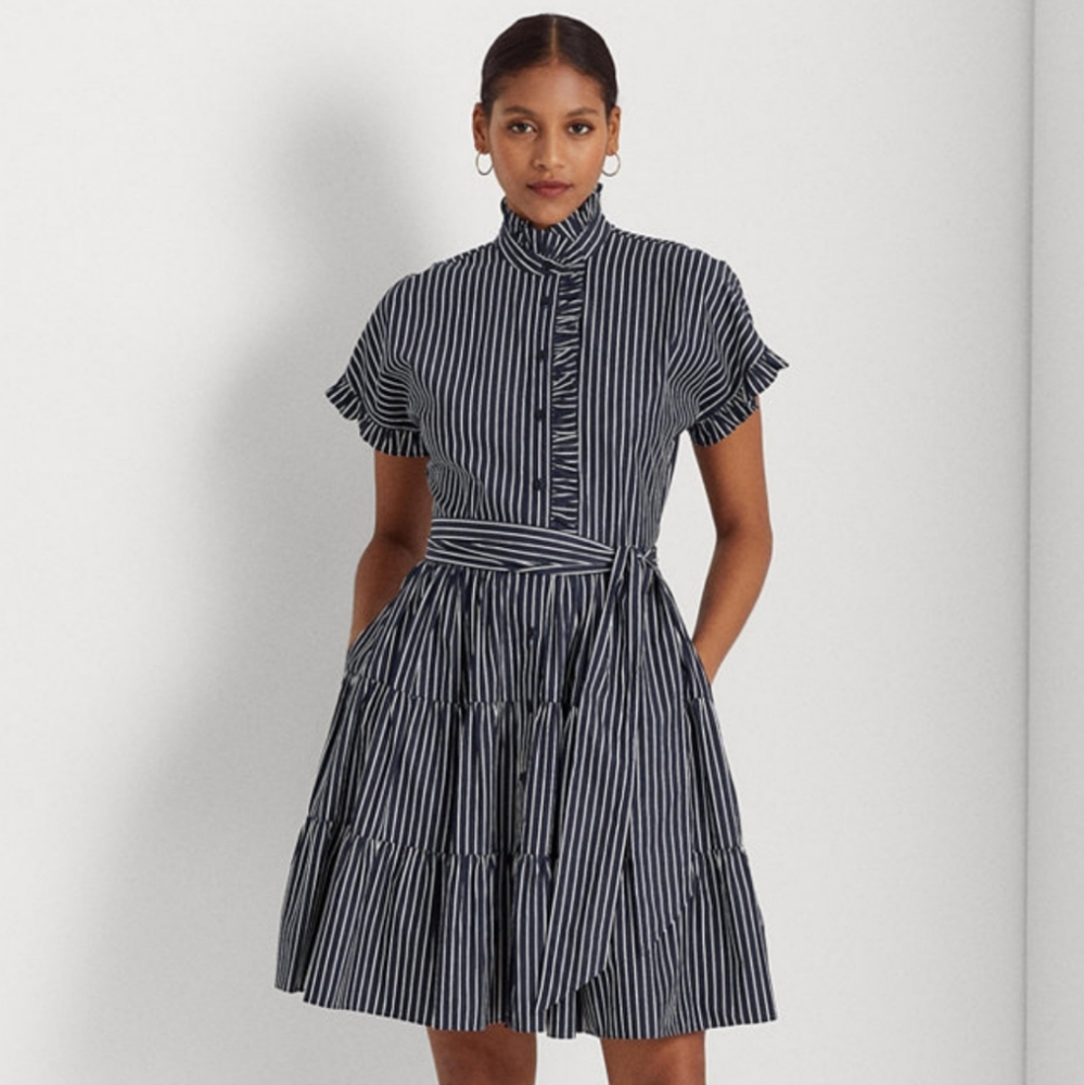 Ralph Lauren fit & flare belted striped cotton blend shirtdress